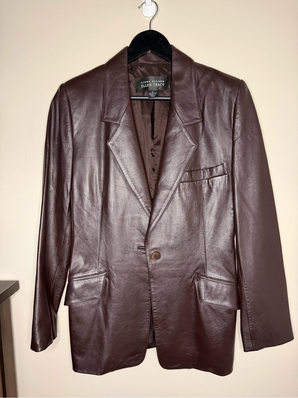 Vintage Ellen Tracy Dark Brown Leather Blazer
